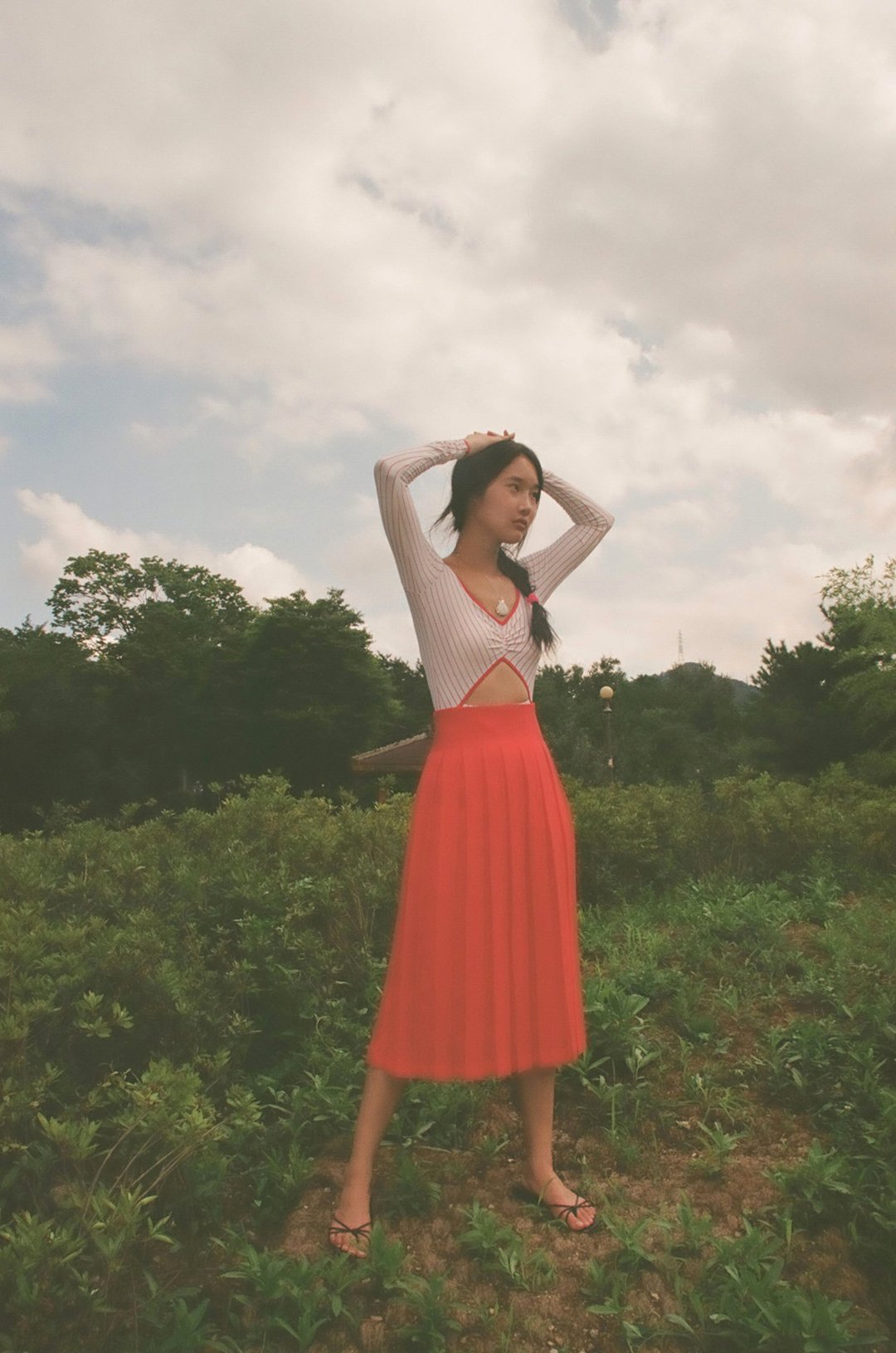 Aprilpoolday / MIDI PLEATED SKIRT / Red / M - 裙子 - 其他材质 红色