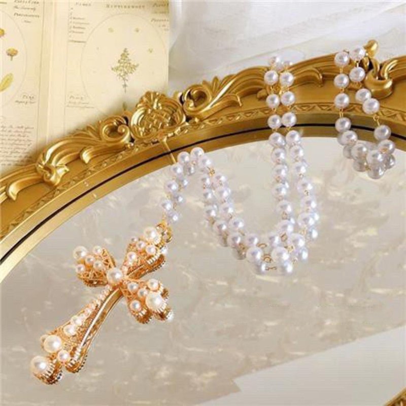 【SoLight盐青】复古少女的祈祷-珍珠镶嵌金色巴洛克风格十字 - 项链 - 不锈钢 金色