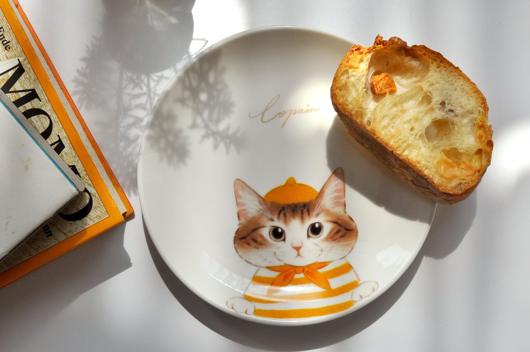 插画猫咪陶瓷盘子-男朋友 - 浅碟/小碟子 - 陶 橘色