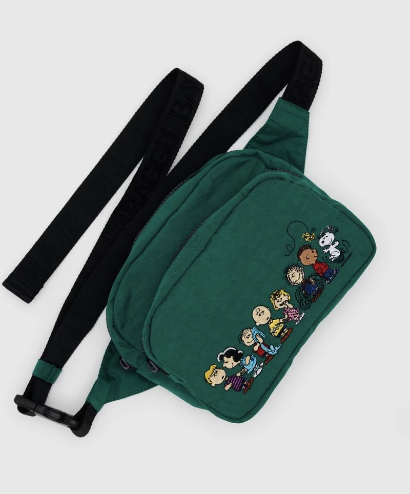 Baggu - 回收尼龙时尚腰包 - Snoopy Peanuts (刺绣限量版) - 侧背包/斜挎包 - 防水材质 绿色