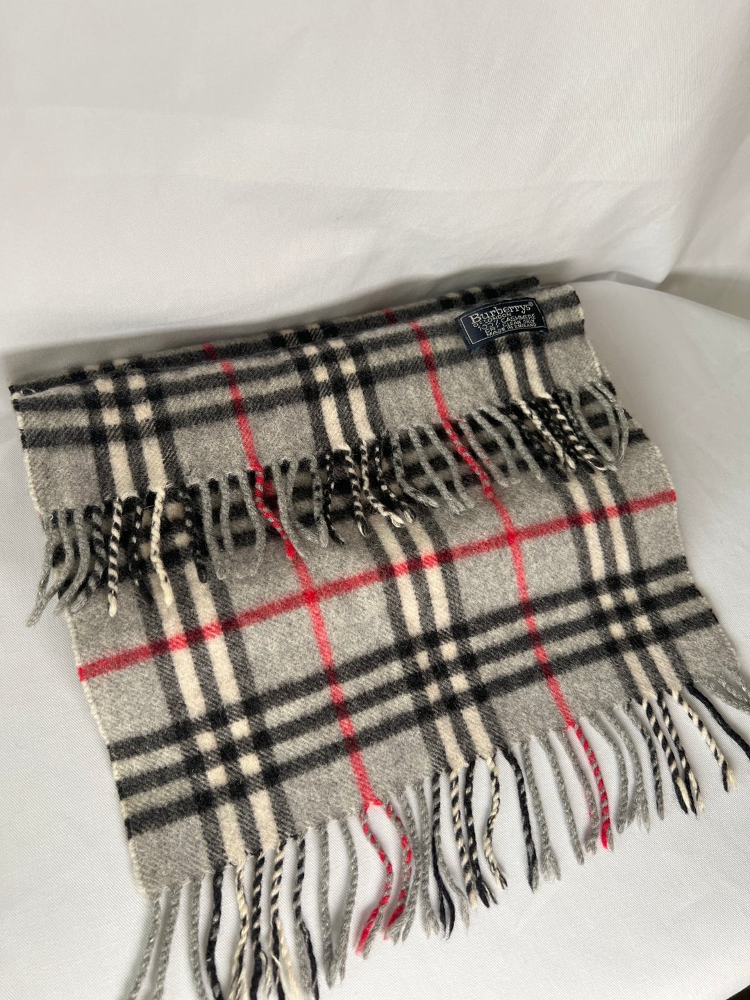 Burberry Scarf经典灰色格纹流苏颈巾 全羊毛 日本中古Vintage - 围巾/披肩 - 羊毛 咖啡色