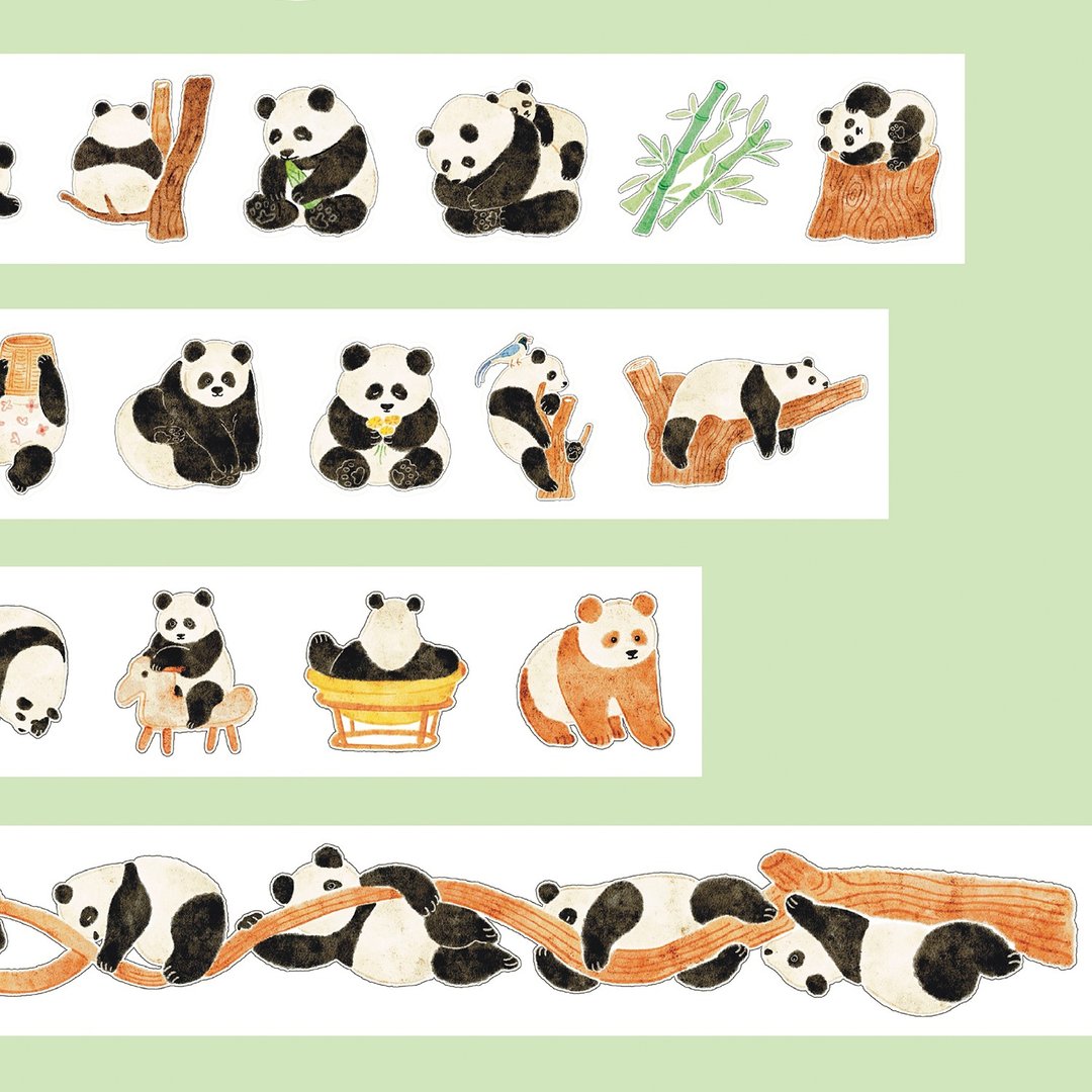 【膠帶】PANDA家族 PET 和紙膠帶 5米卷 (kiss-cut) - 纸胶带 - 纸 多色