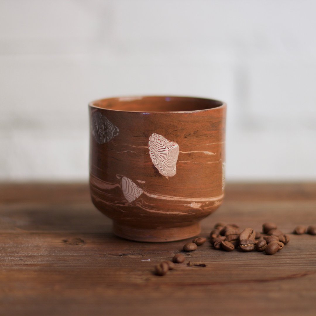 Nerikomi, coffee cup, handmade pottery unique mug made without the use of colour - 其他杯子 - 陶 咖啡色
