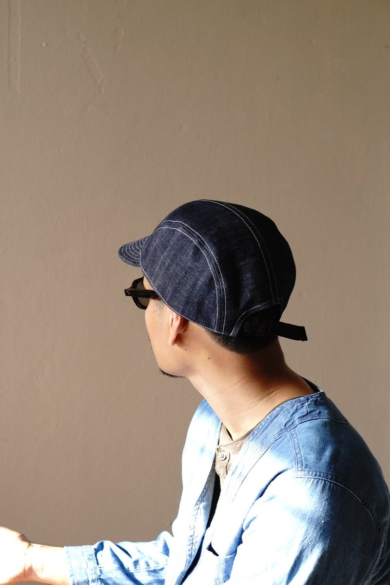 Five Panel Old Indigo Jean Cap (Vintage Style) - 帽子 - 棉．麻 蓝色