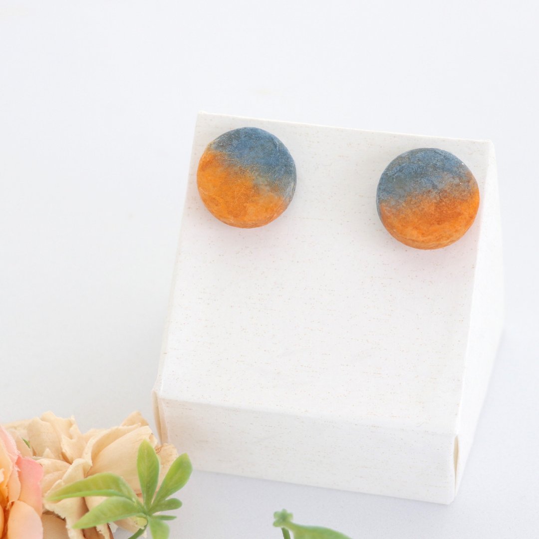 Round Japanese paper Clip-On or earrings in sunset color - 耳环/耳夹 - 纸 橘色