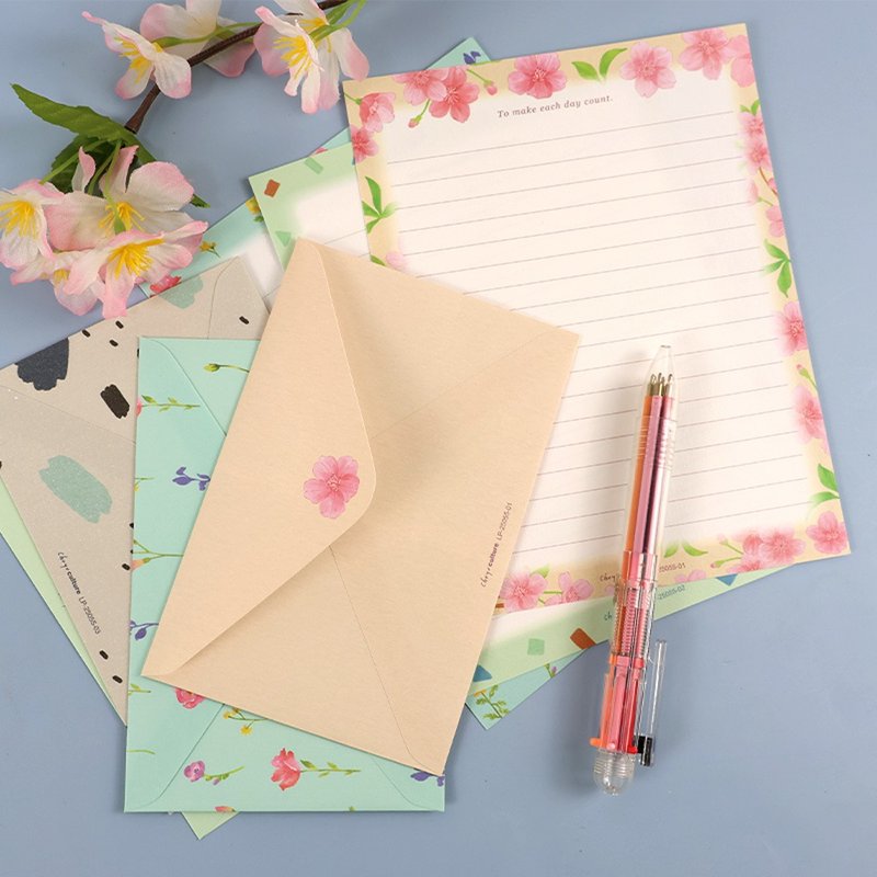 Chuyu 信套组/信封+信纸+贴纸/三合一信套装组/春暖花开信笺 - 信封/信纸 - 纸 多色