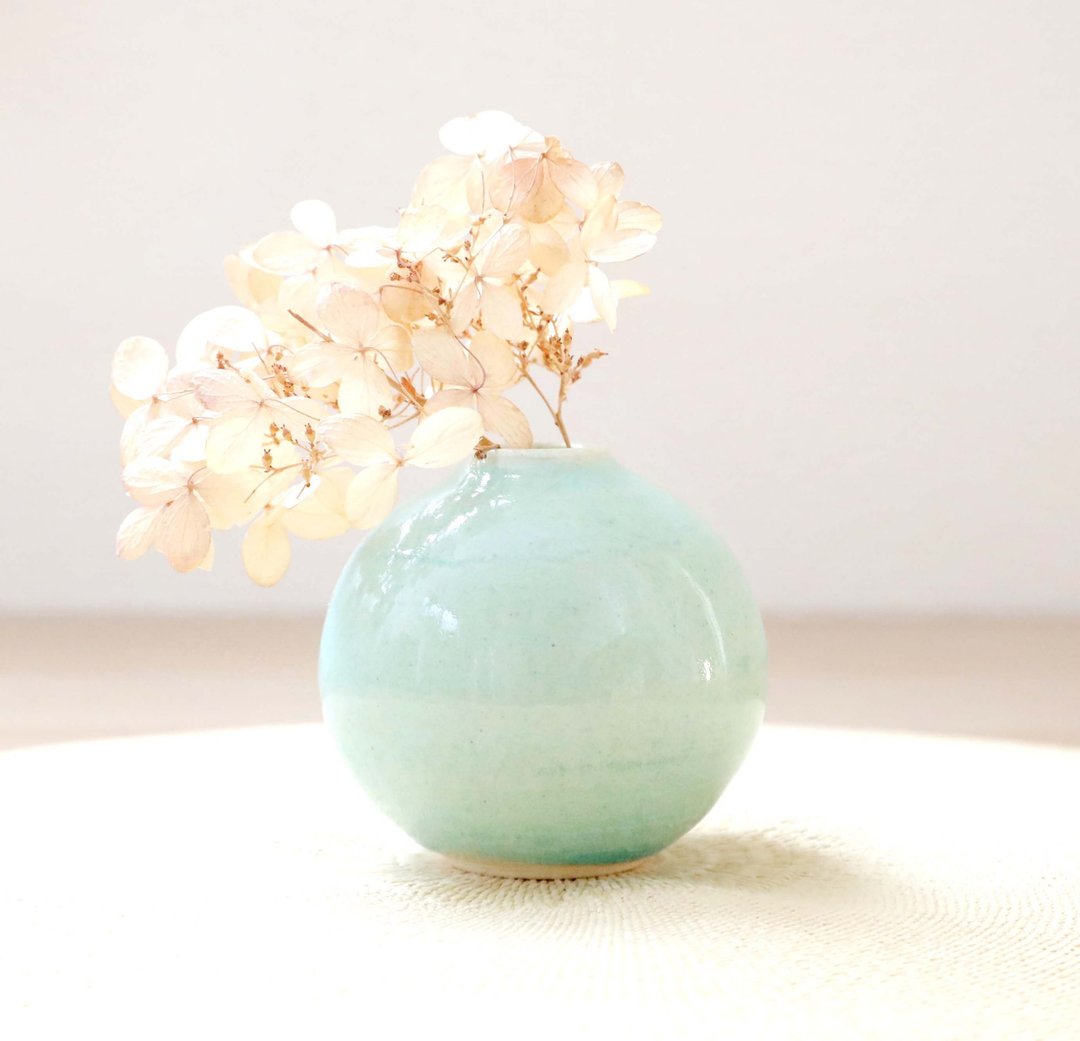 肥美圆润淡蓝色花瓶 - 花瓶/陶器 - 陶 蓝色