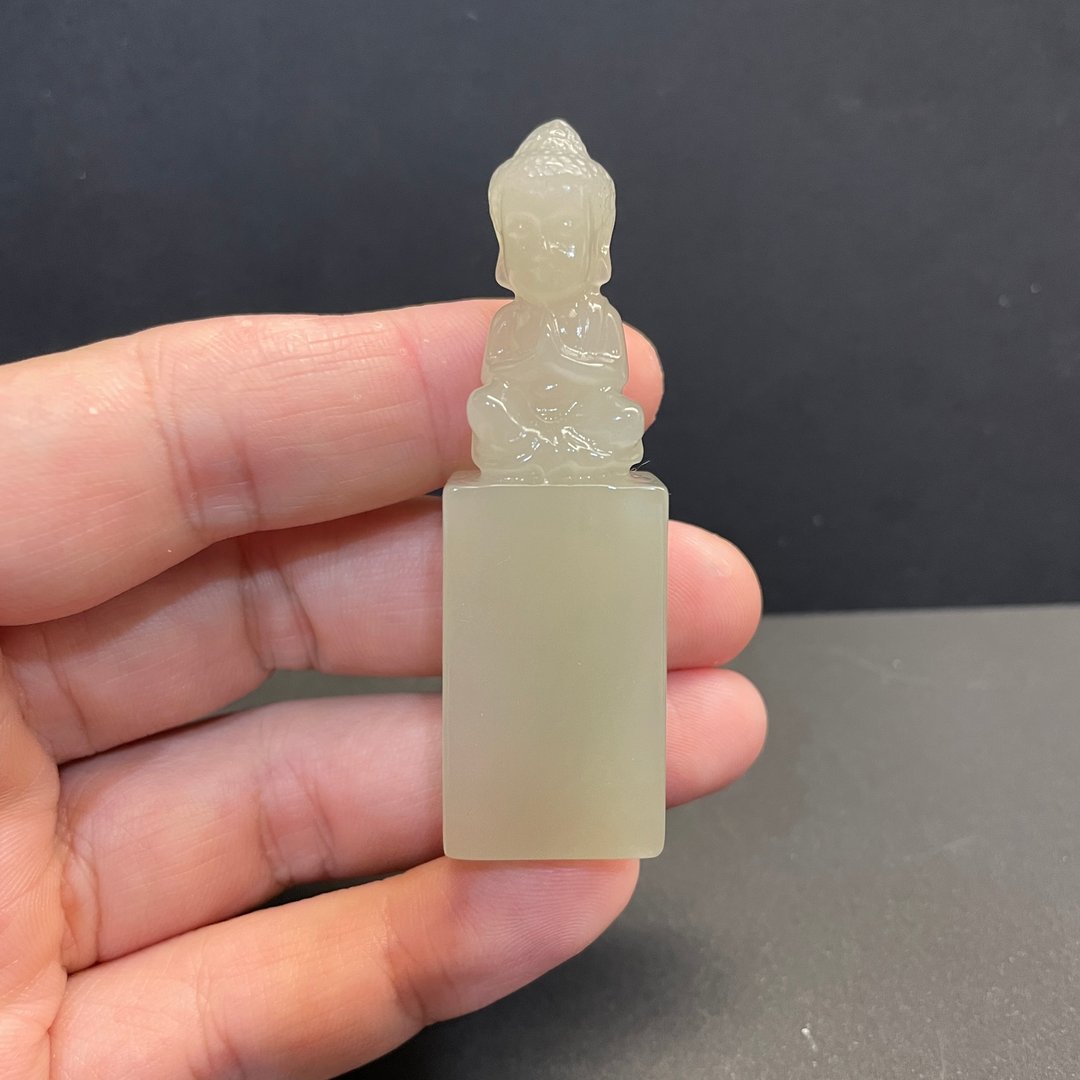 瀚玉珠宝 天然和田玉 释迦摩尼佛印章 印纽 白玉印章 和阗白玉 - 其他 - 玉石 
