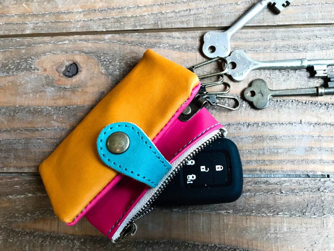 POCKET Nostalgic sunset is madder red Pocket Plump Key case PPK-CRT-T that can hold cards and coins - 钥匙链/钥匙包 - 真皮 橘色