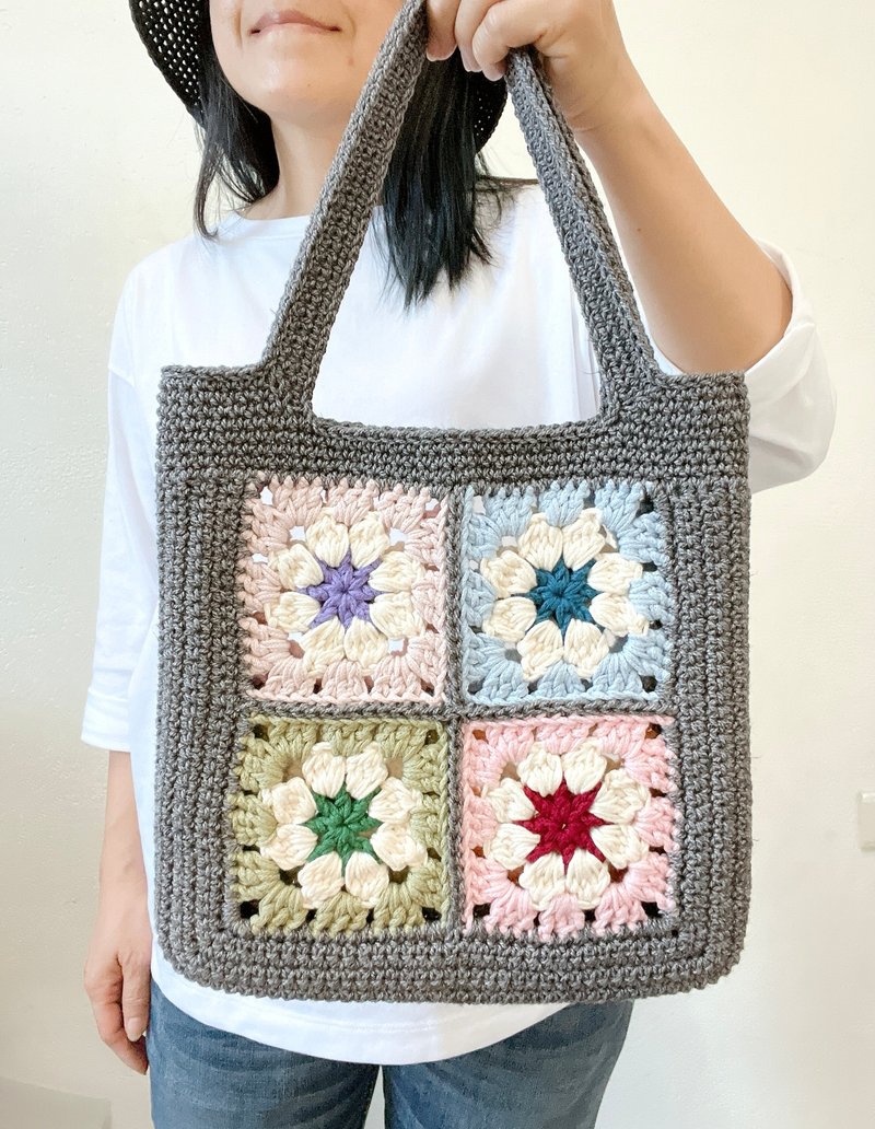 春夏秋冬 祖母方格拼接钩织袋-可肩背 - 手提包/手提袋 - 棉．麻 