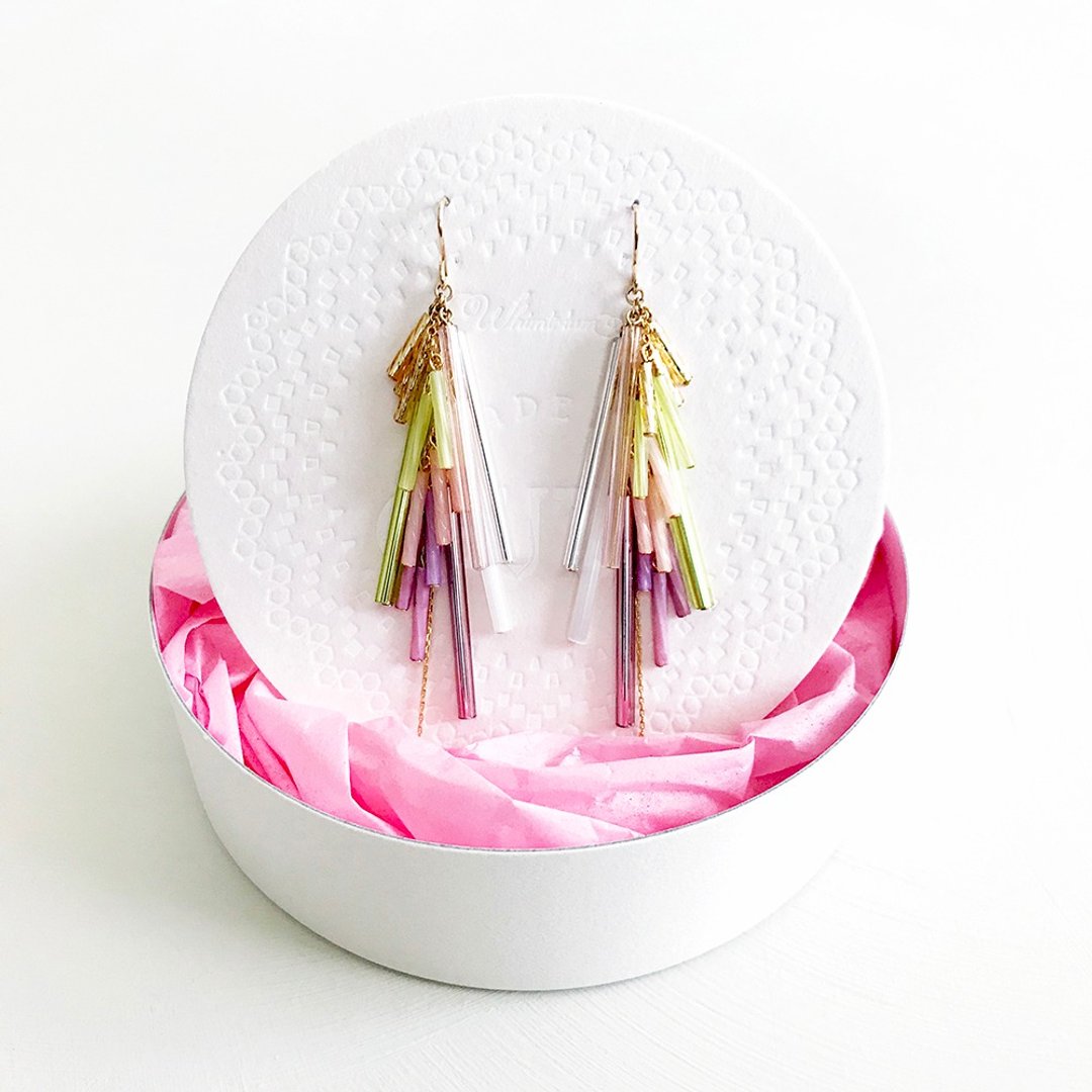14KGF: Flash Motion -I Earrings #LMPK -Earrings/ Clip-On - 耳环/耳夹 - 玻璃 粉红色