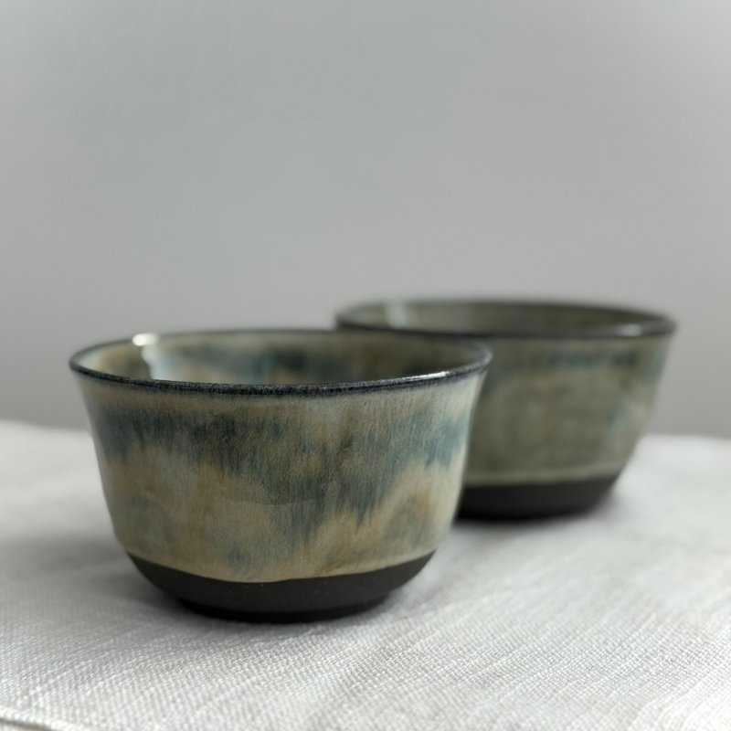 信乐黑土陶茶碗 - 一套两只 - 碗 - 陶 蓝色