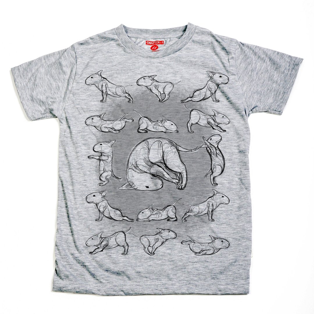 Bull terrier Yoga dog Chapter One T-shirt - 男装上衣/T 恤 - 棉 白色