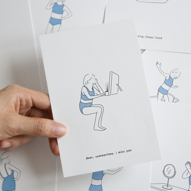 SET (8 pcs.) Dear, Summertime. I miss you The Postcard - 卡片/明信片 - 纸 白色