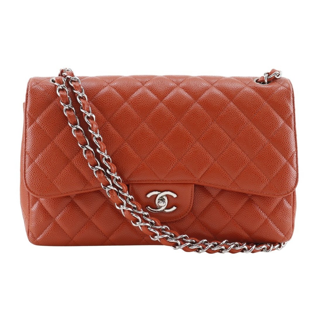 【日本直送】香奈儿 CHANEL Maxi Classic Flap 30 双链带肩背包 双翻盖 A58600 鱼子酱皮革 橘色 女性【二手】 - 侧背包/斜挎包 - 真皮 橘色