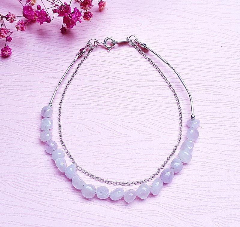 <2月诞生石-紫水晶 Amethyst>紫水晶不定型 925纯银双层手链  - 手链/手环 - 水晶 紫色