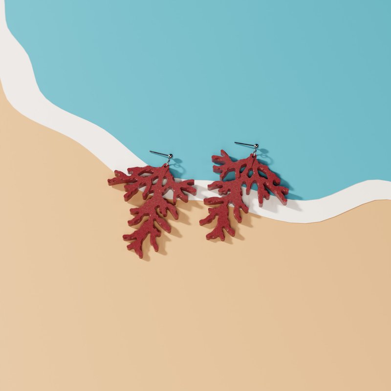 浪花藻 - 实木制耳环 / 海洋系列饰品 (耳针、耳夹款) - 耳环/耳夹 - 木头 多色