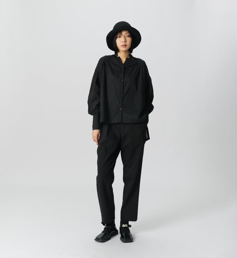 法式立领复古造型衬衫 黑色 - 女装衬衫 - 棉．麻 黑色