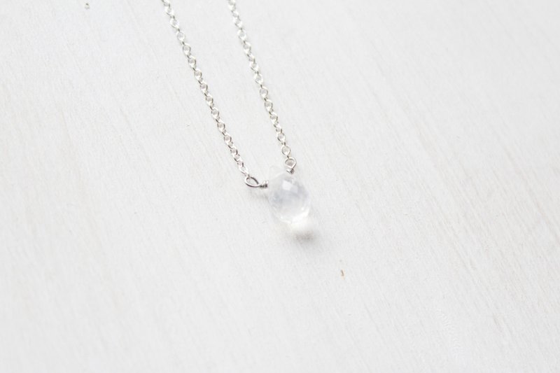 6月诞生石月光石 moonstone ムーンストーン 纯银锁骨项链 - 项链 - 宝石 白色