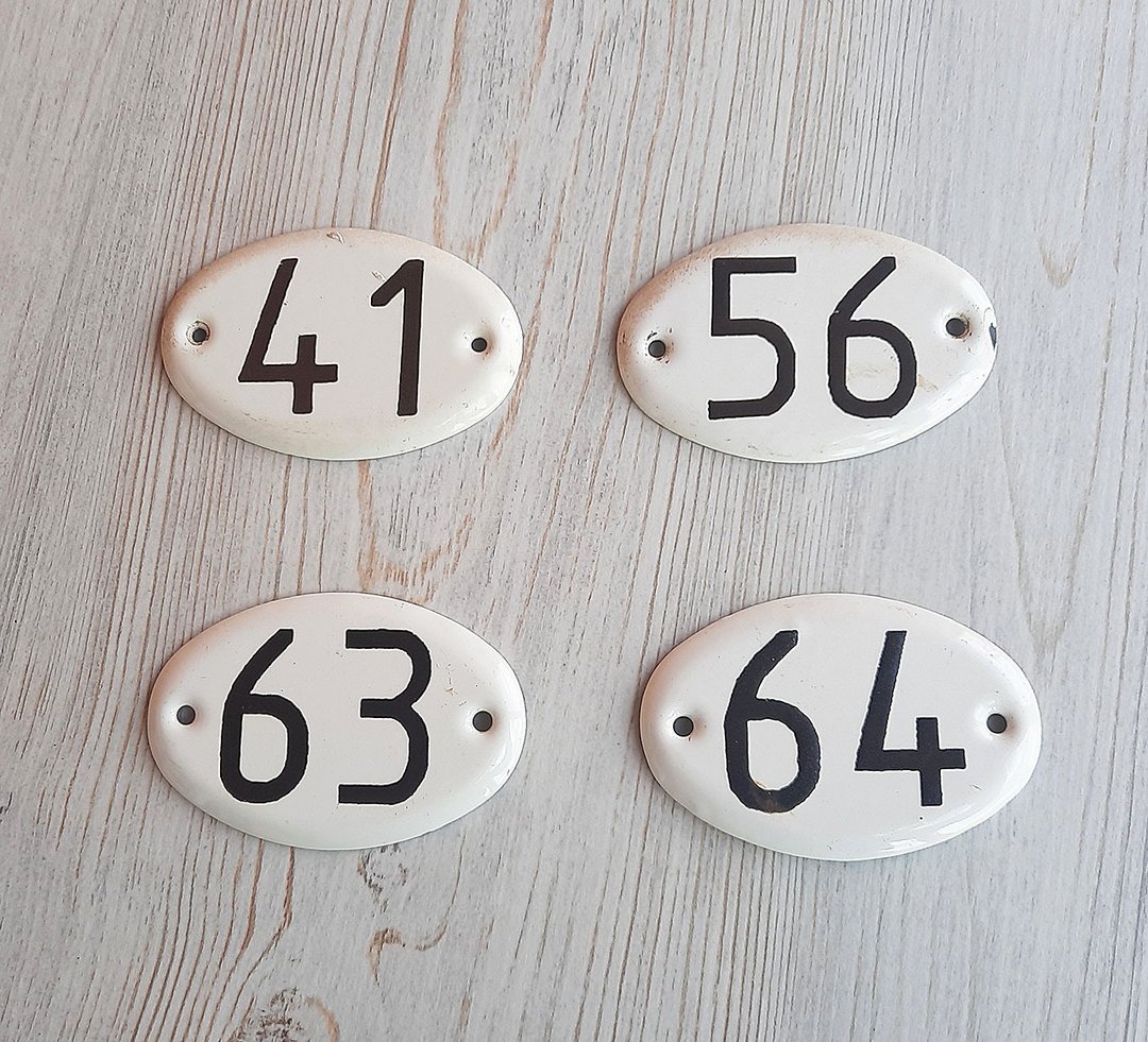 Soviet door number sign vintage: 41 56 63 64 enamel metal address plate USSR - 门帘/门牌 - 其他金属 白色