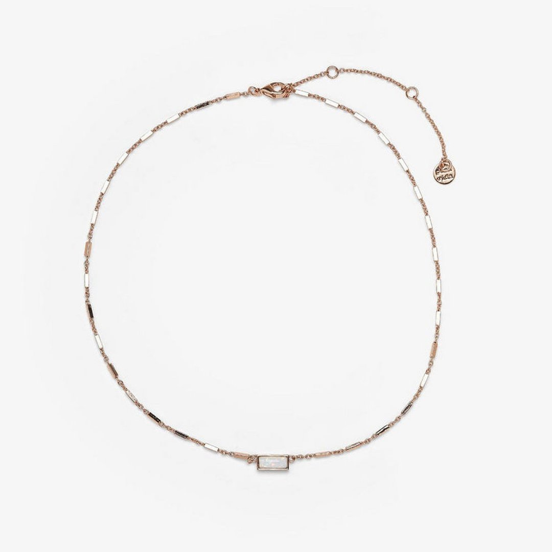 Pura Vida 美国手工 BITTY OPAL 玫瑰金小巧蛋白石颈链 - 项链 - 其他材质 白色