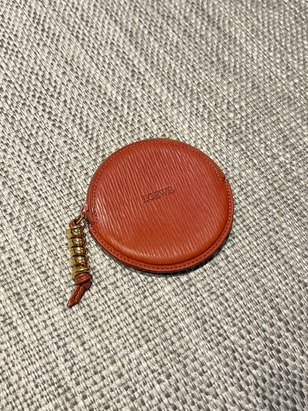 Loewe红色纹理圆形蛇骨散子零钱包 日本中古二手Vintage - 零钱包 - 真皮 红色