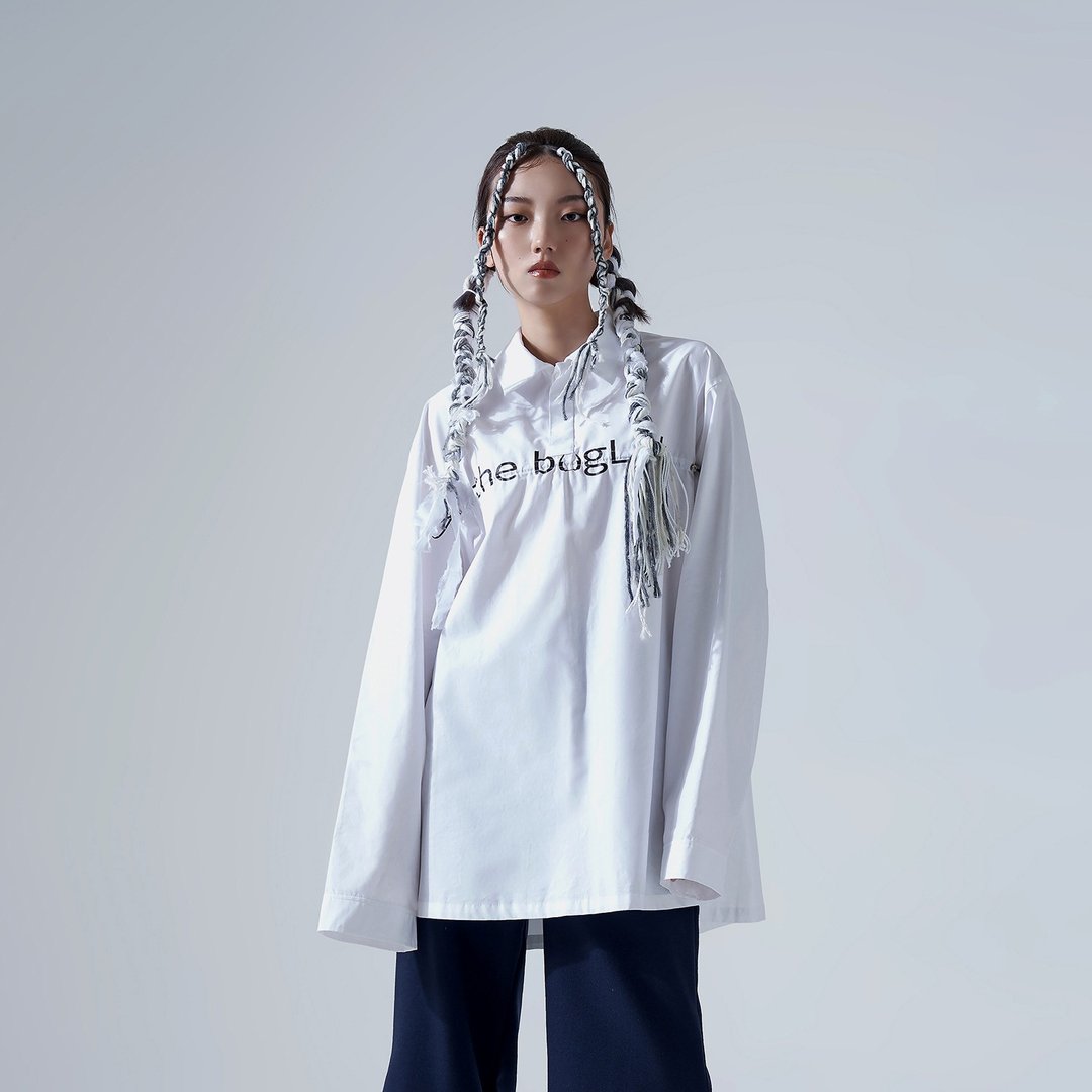 Logo抽绳落肩宽衬衫 - 女装衬衫 - 棉 白色