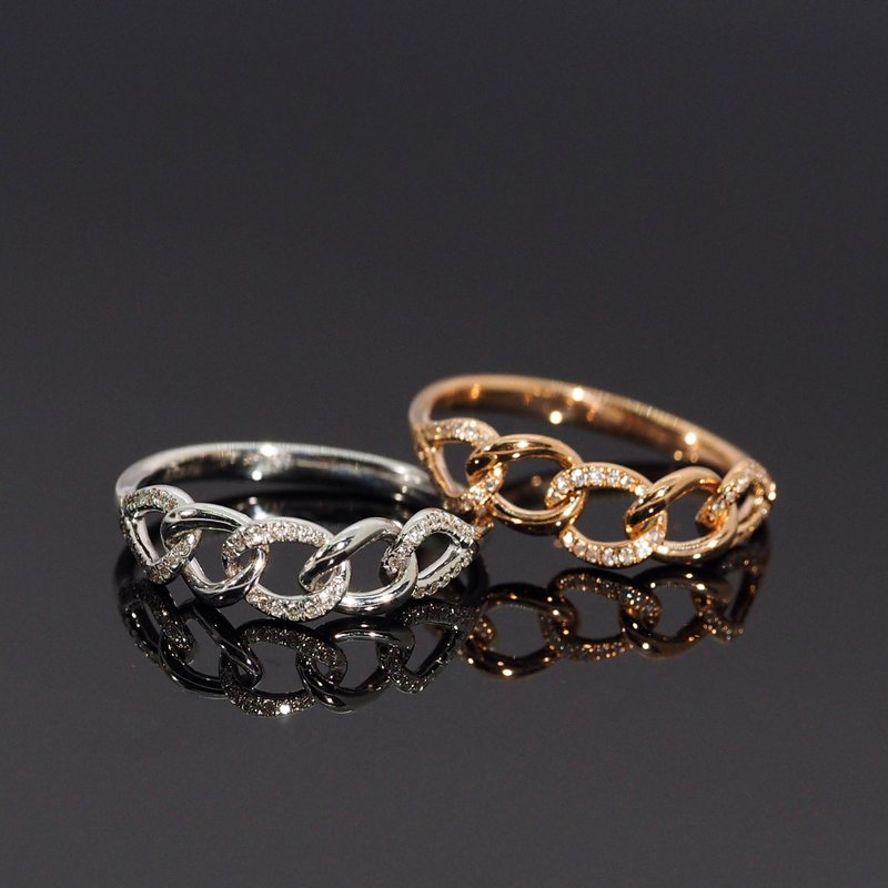 18K金钻石链戒指 The Diamond Chain Ring - 戒指 - 贵金属 