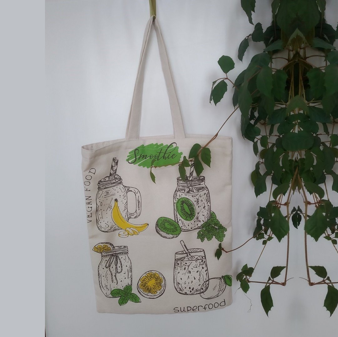 Strong reusable beige tote bag, eco friendly, cotton canvas bag with a pocket - 手提包/手提袋 - 棉 橘色