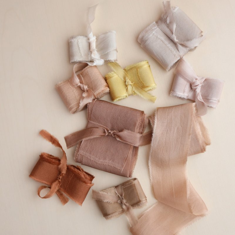 Hand Dyed Silk Ribbons | Set of 9 | Warm Tones Styling Bundle - 包装材料 - 丝．绢 多色