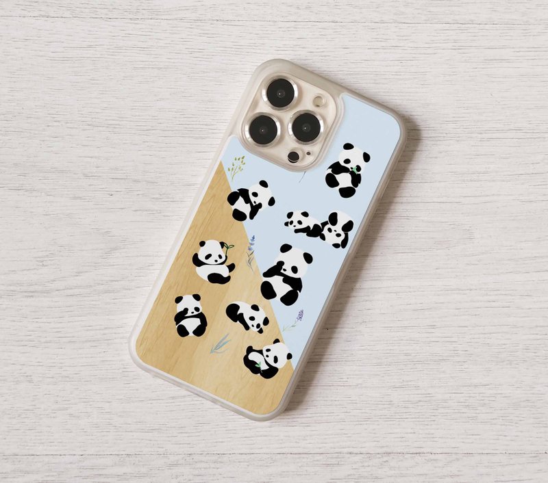 免费加名木纹熊猫云石全包手机壳 iPhone 16 14 Pro Max 13 12 - 手机壳/手机套 - 塑料 多色