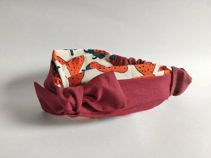 Petitbebe 满版草莓双层蝴蝶结发带 - 发饰 - 棉．麻 红色