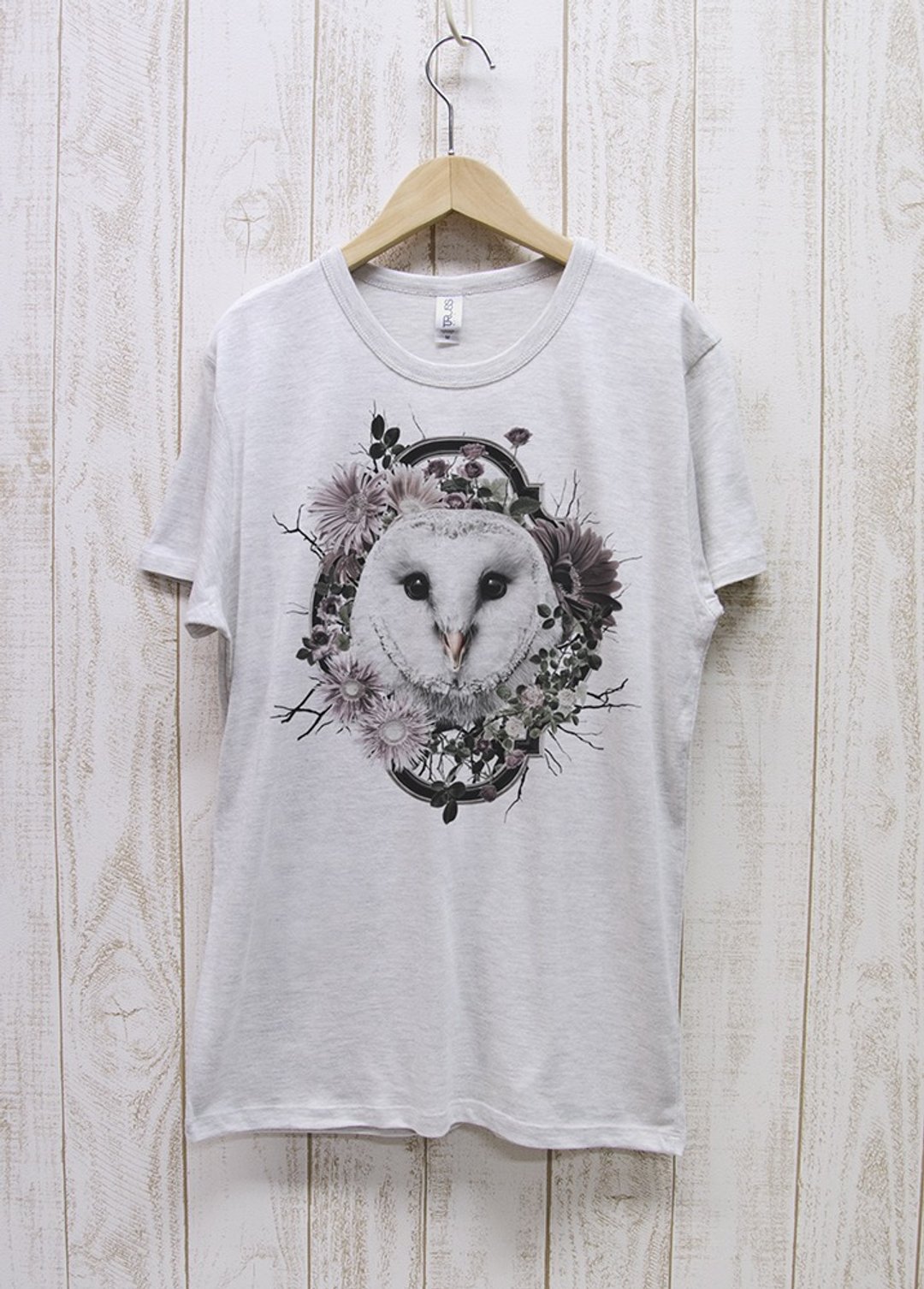 ronronBARNOWL Tee Flower Frame Heather White / R026-TT-HWH - 中性连帽卫衣/T 恤 - 棉 白色