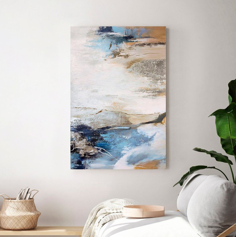 银绘画 | 蓝色与银墙艺术 | 蓝银艺术 |银雪崩 2 - 墙贴/壁贴 - 棉．麻 蓝色