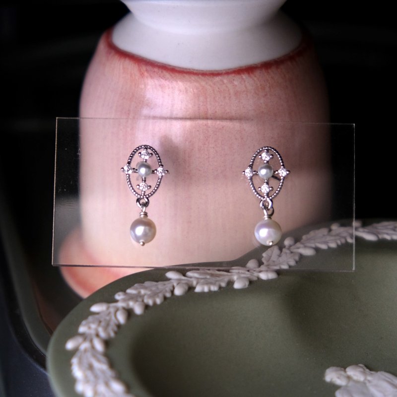 优质 AA+ 级别淡水珍珠 925 纯银耳针耳环 E366 - 耳环/耳夹 - 珍珠 白色