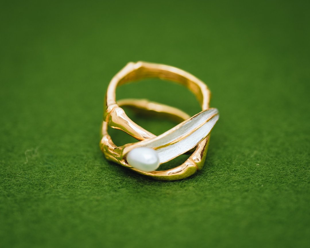 Classic art nouveau - Bamboo ring - gold and silver - Bridal - pearl ring - 戒指 - 银 金色