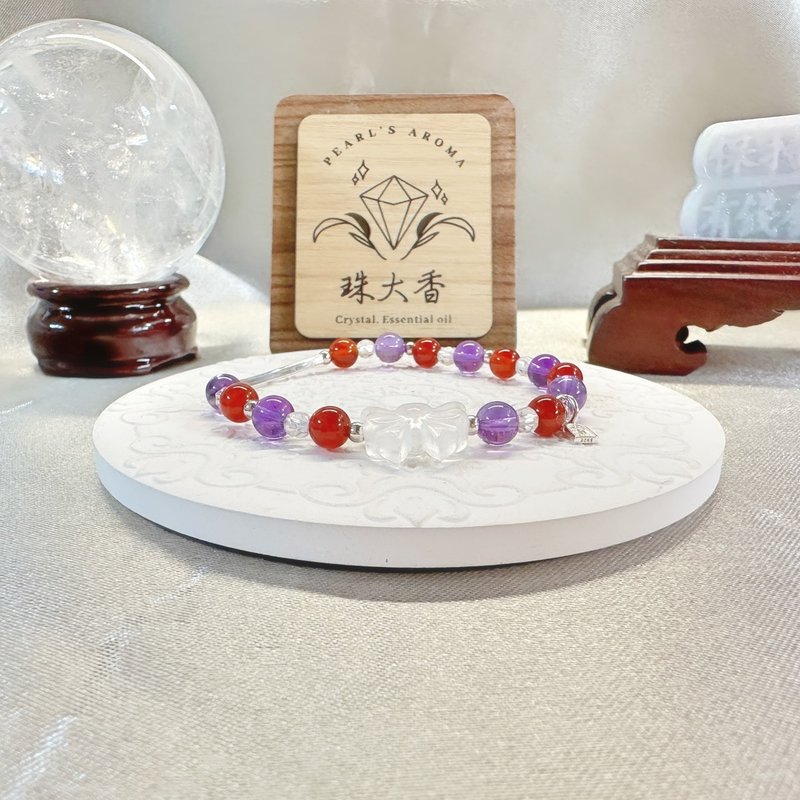 红语蝶梦 红玛瑙 乌拉圭紫水晶 白水晶 水晶蝴蝶结 - 手链/手环 - 水晶 多色