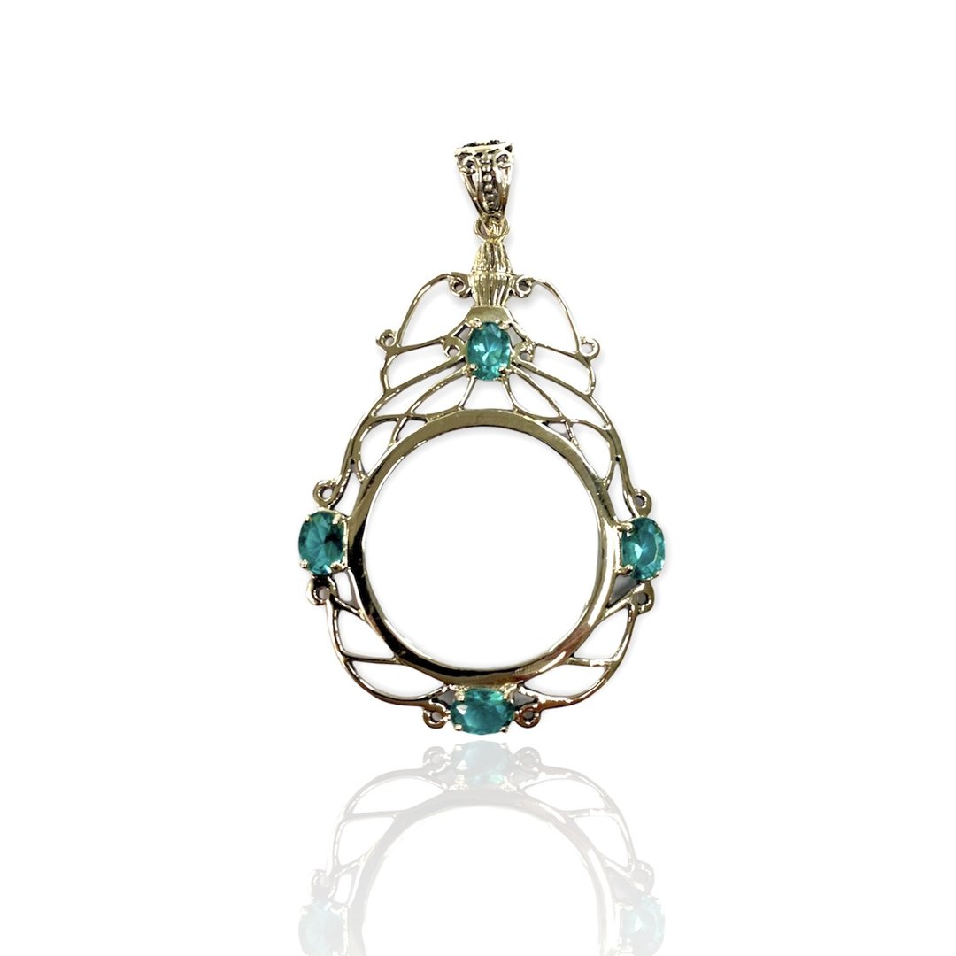 Victorian Style Magnifying Glass Loop Pendant Blue Topaz 925 Sterling Silver - 其他 - 纯银 银色