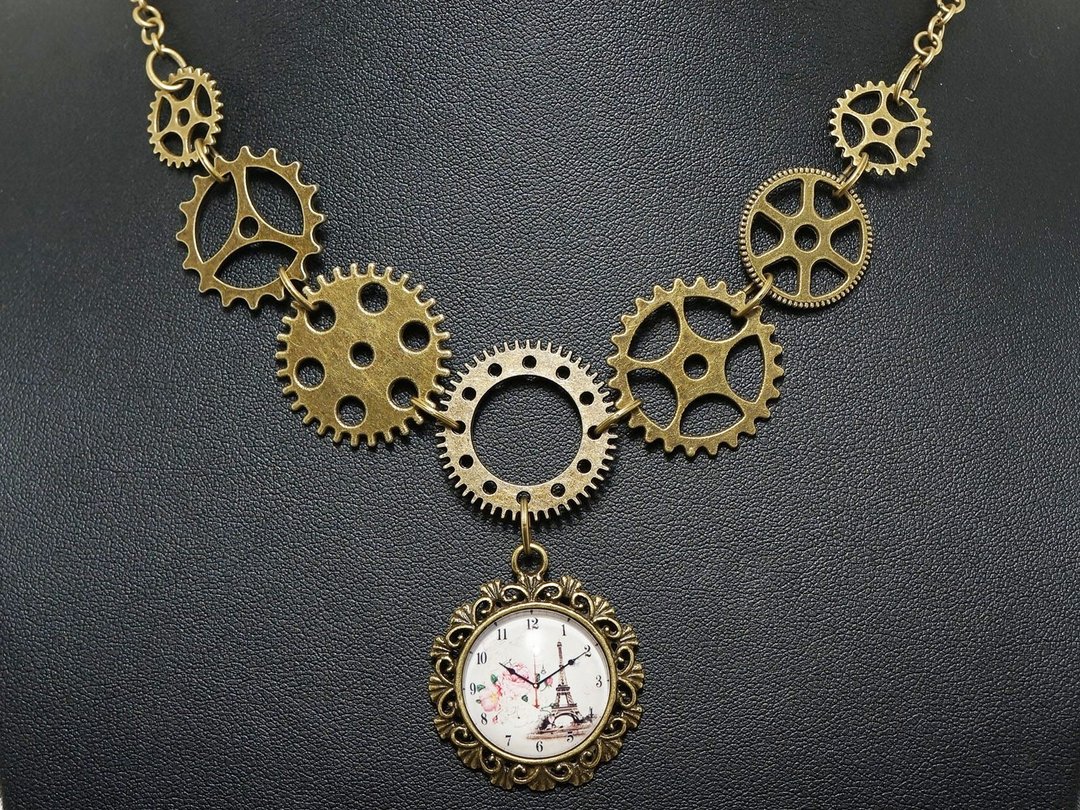 Steampunk Bronze Watch Face Watch Parts Gears Necklace Jewelry Accessories Gift - 项链 - 其他金属 卡其色