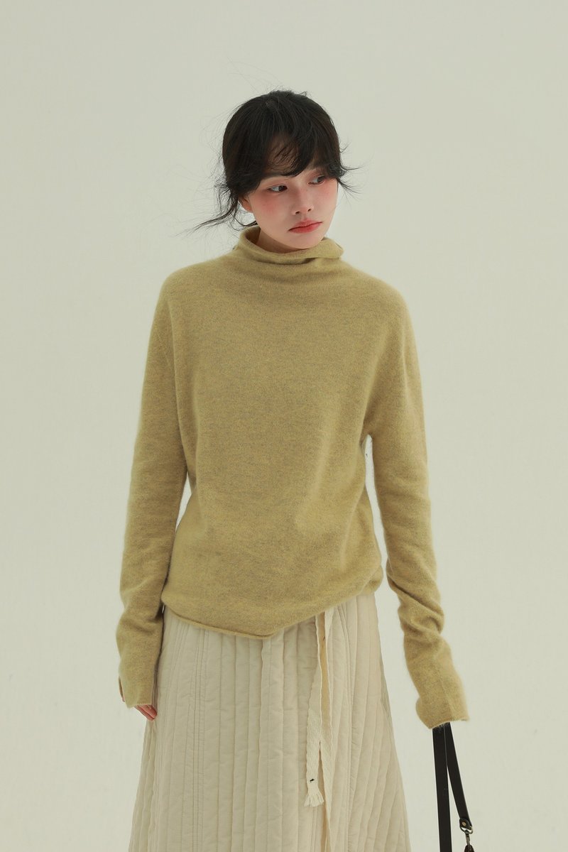 5顔色 軟萌小太陽 袖子開叉毛衣 慵懶風半高領針織內搭衫上衣 - 女装针织衫/毛衣 - 羊毛 黄色