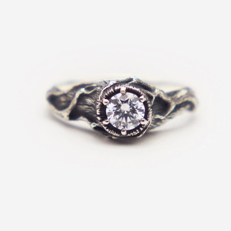 Tree Ring with White Topaz - 戒指 - 纯银 银色