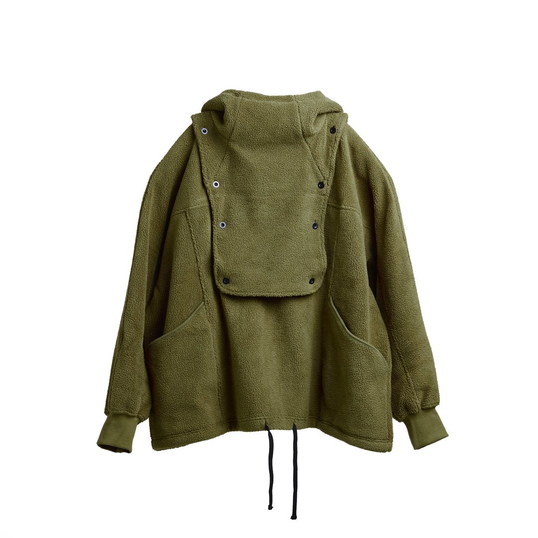 High Neck Fleece Hoodie - 中性连帽卫衣/T 恤 - 棉．麻 卡其色