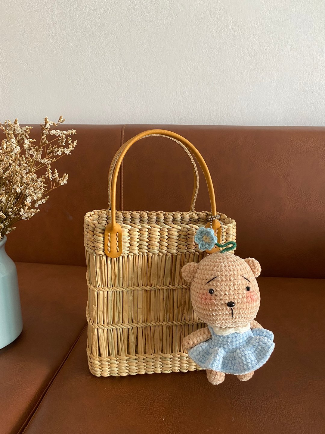 BOHOPeach mom &amp; daughter Handbags for weekend trip picnic market - 手提包/手提袋 - 竹 
