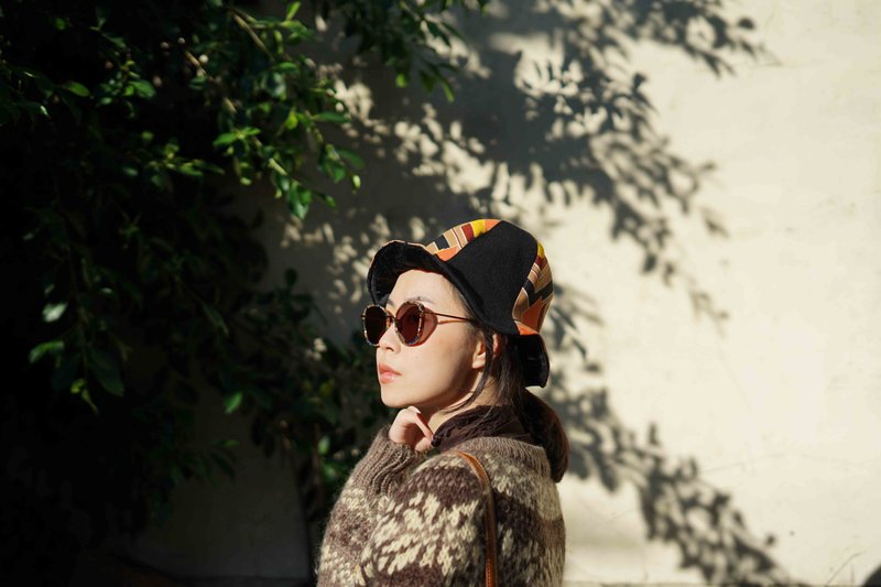 设计手作-复古几何图案印花拼接渔夫帽-卡其 - 帽子 - 聚酯纤维 卡其色