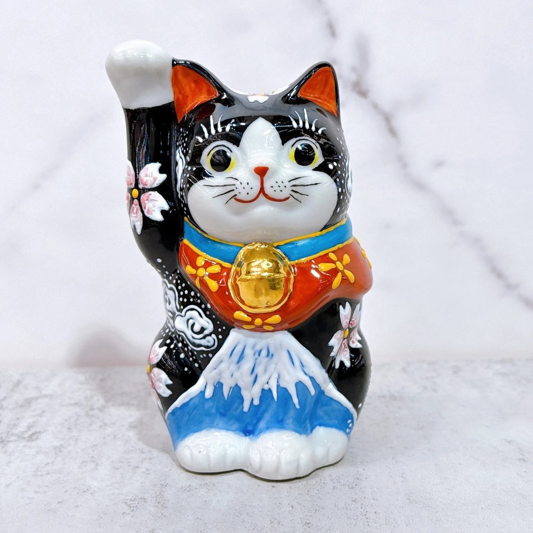 【樱富招福】日本九谷烧樱花白富士招财猫 | 樱花白富士 - 摆饰 - 瓷 黑色
