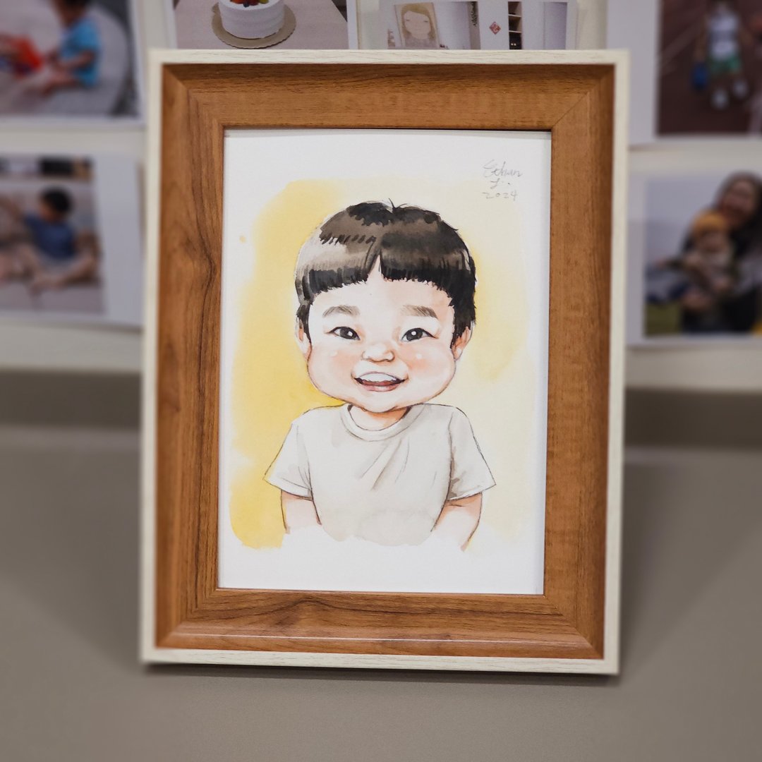 【伊森肖像画】BABY/亲子/家庭人像画似颜绘 (7寸/相框需另购) - 喜帖 - 纸 白色
