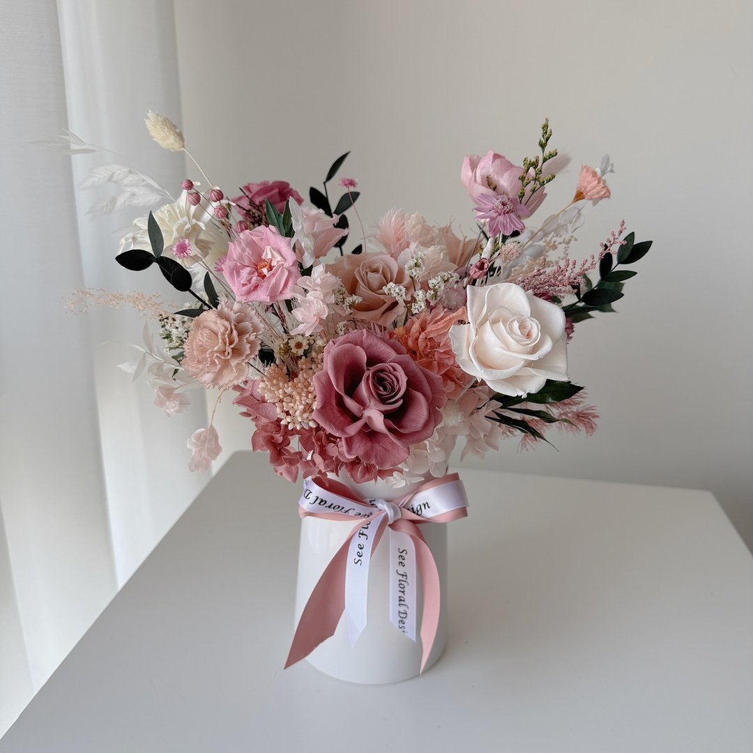 SEE 看见花艺设计|永生玫瑰|开幕花礼| 诗情画意不凋玫瑰扩香花瓶 - 干燥花/捧花 - 植物．花 