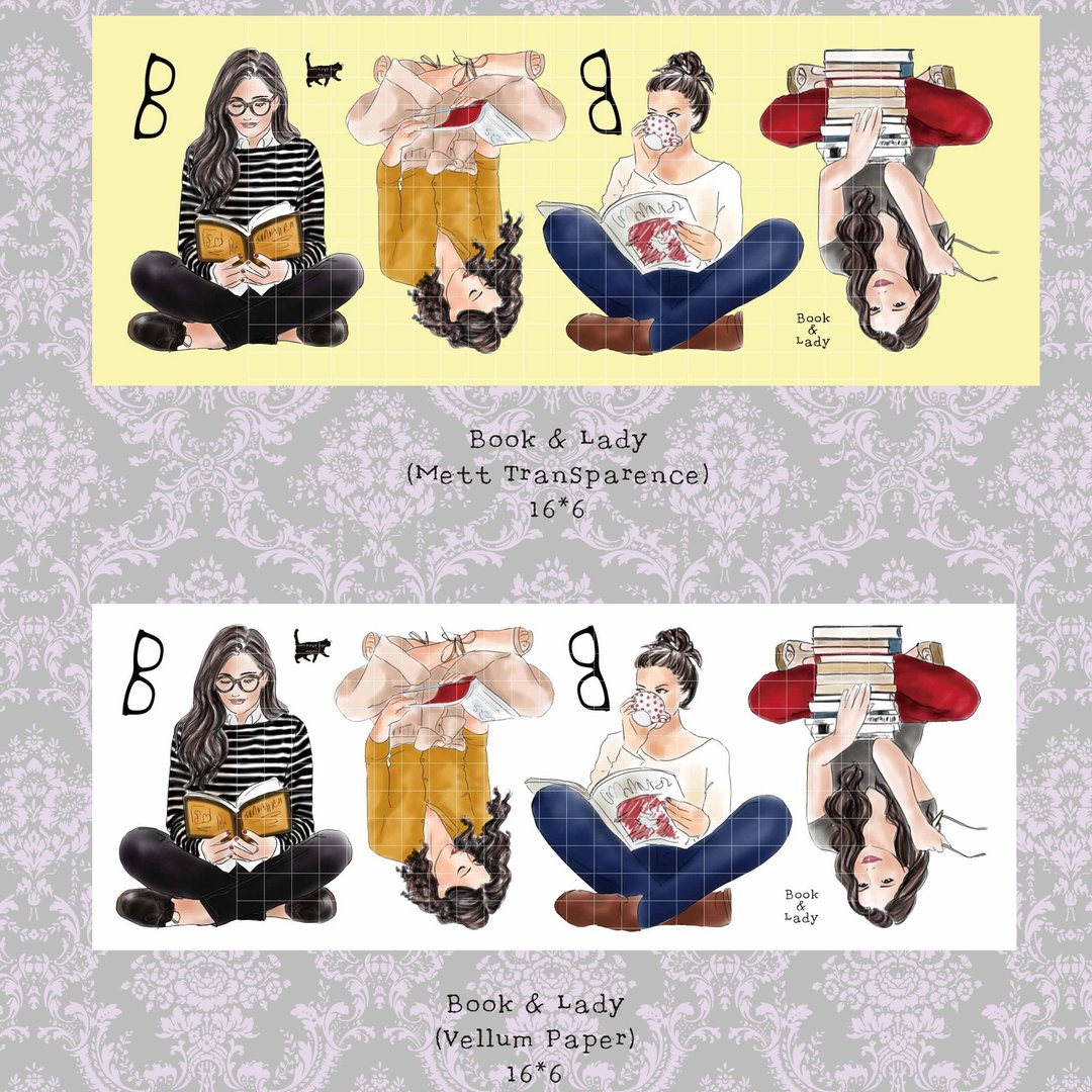Book & Lady - 和纸 / PET (蓝狮子) (suyeon) 人物贴纸 女孩贴纸 - 贴纸 - 纸 多色