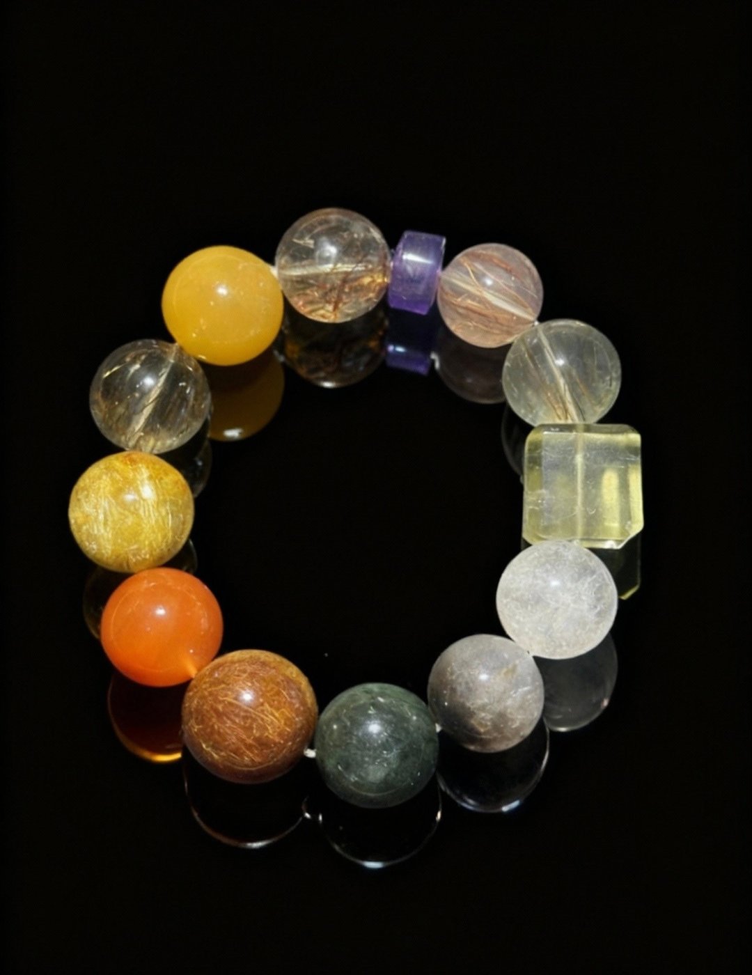 Crystal.EAA 设计款水晶手链 秋野织光 利比亚陨石 金钛晶 铜发晶 - 手链/手环 - 水晶 多色