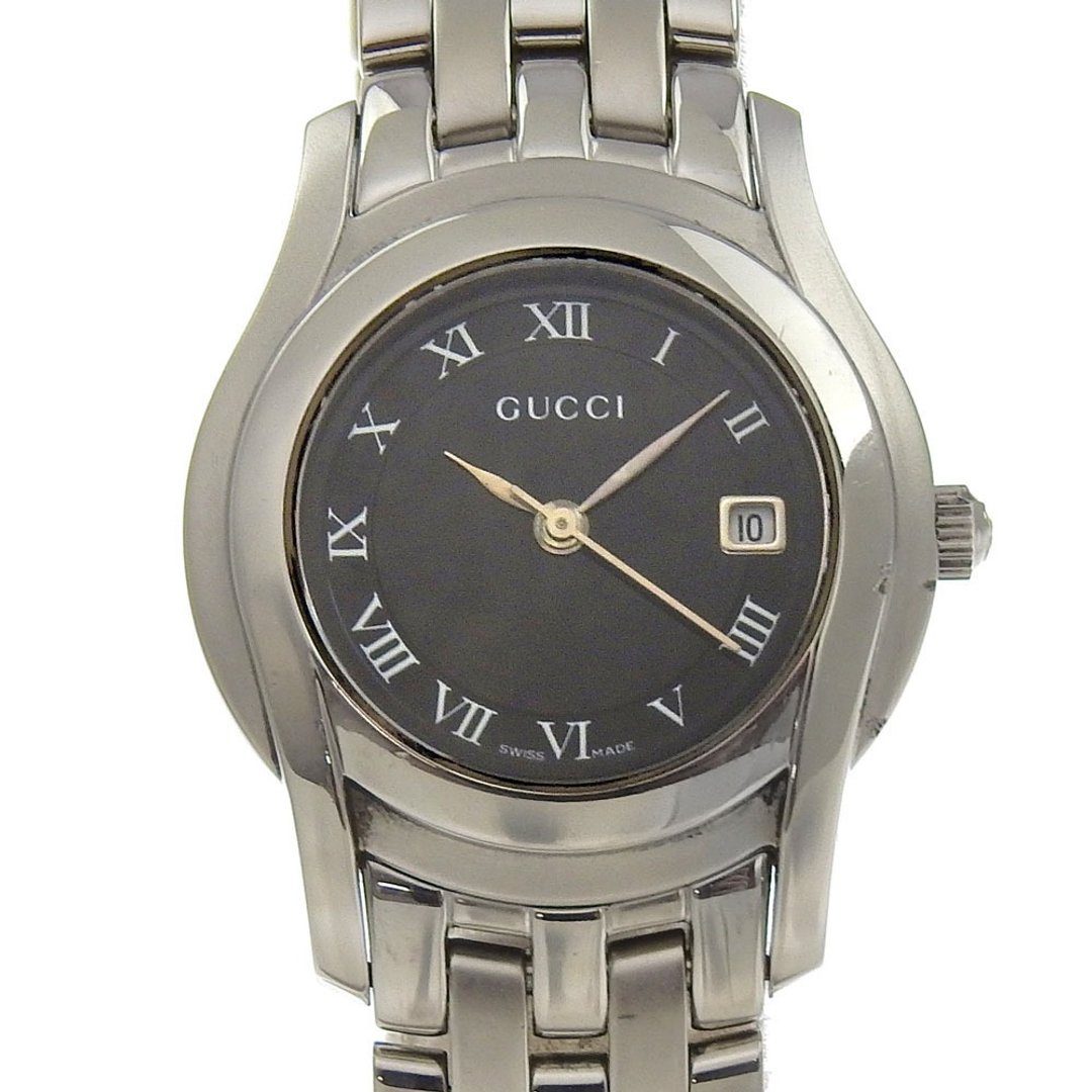 【日本直送】GUCCI 古驰 5500L 不锈钢 石英 指针式显示 黑面盘 女仕腕表【二手】 - 女表 - 不锈钢 银色